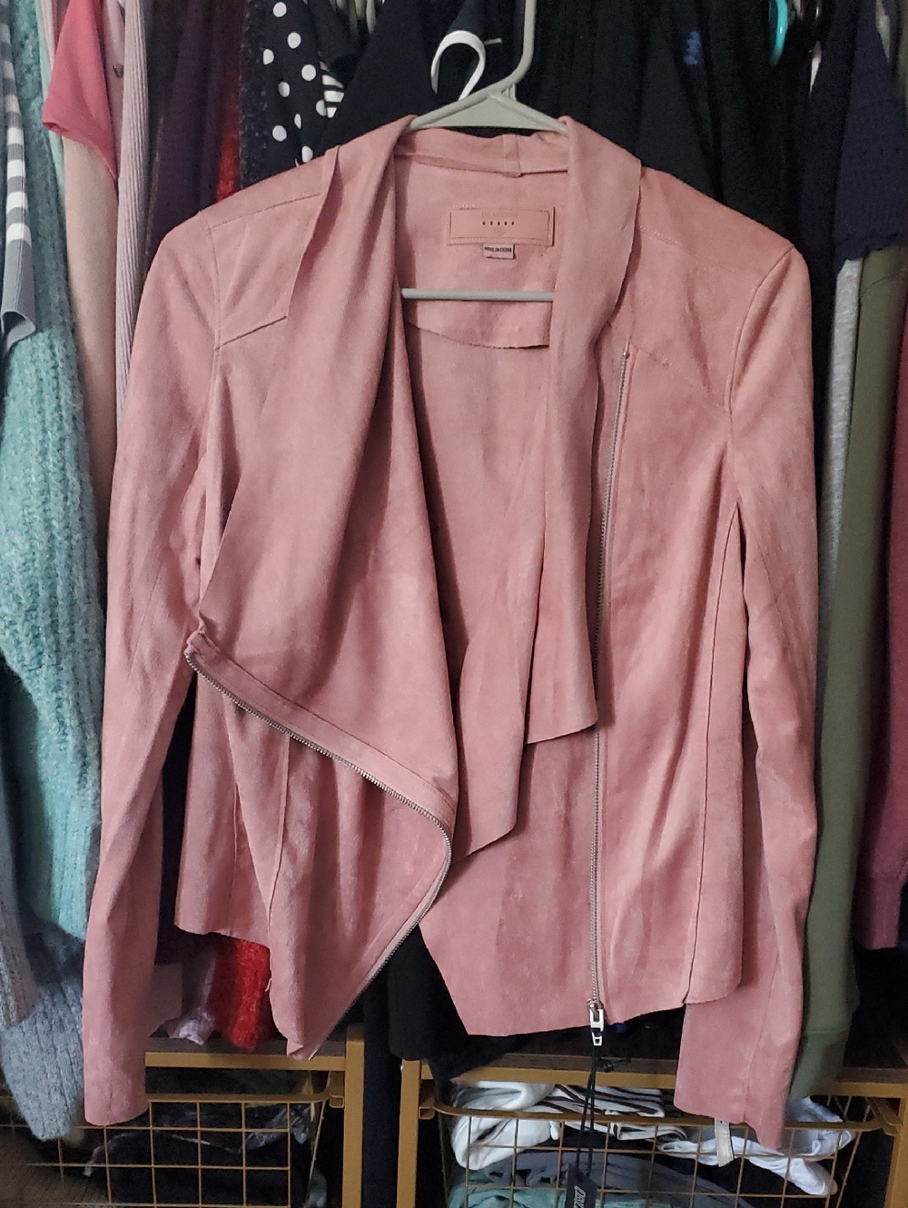 Pink Women's Draped Faux-Suede Jacket